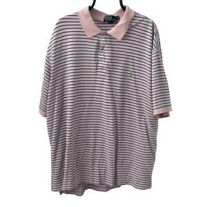 Polo By Ralph Lauren Pink Green White Striped Polo Shirt Green Pony ~ Men's 3XB